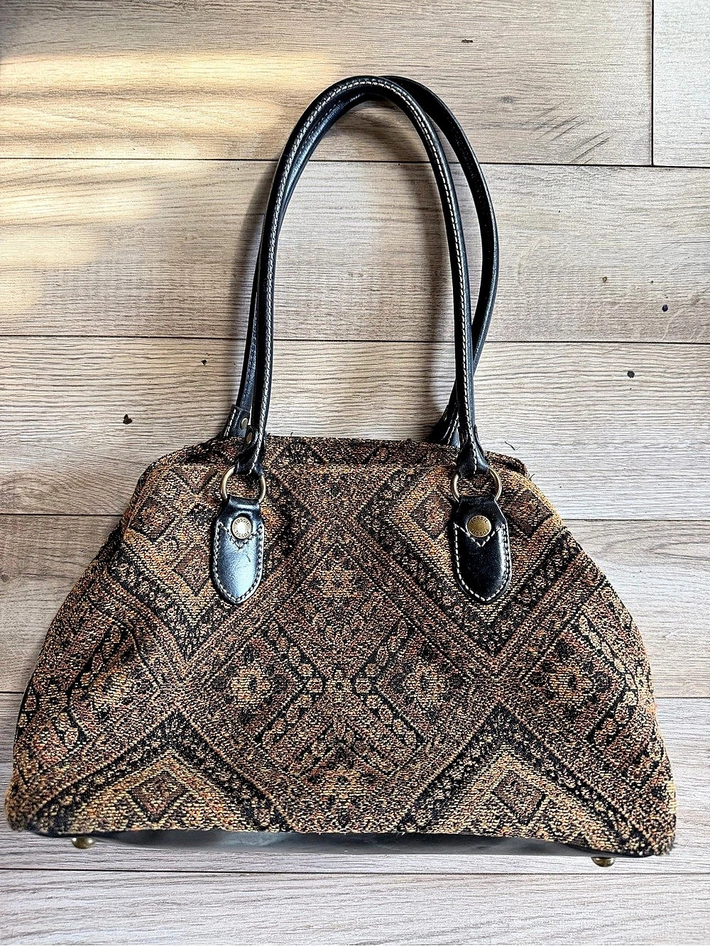 Fossil Geometric tapestry Shoulder Bag in Brown & Black